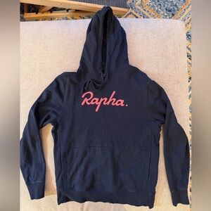 Rapha Blue Hoodie with Pink Logo Large